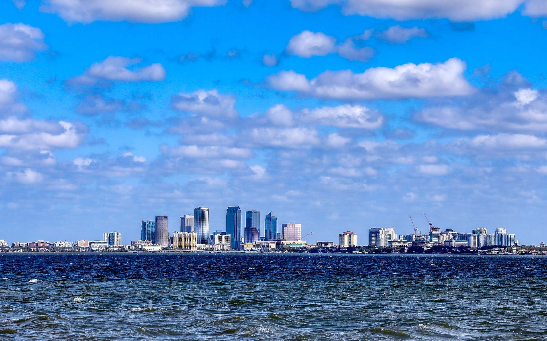 Tampa Florida skyline over Tampa Bay